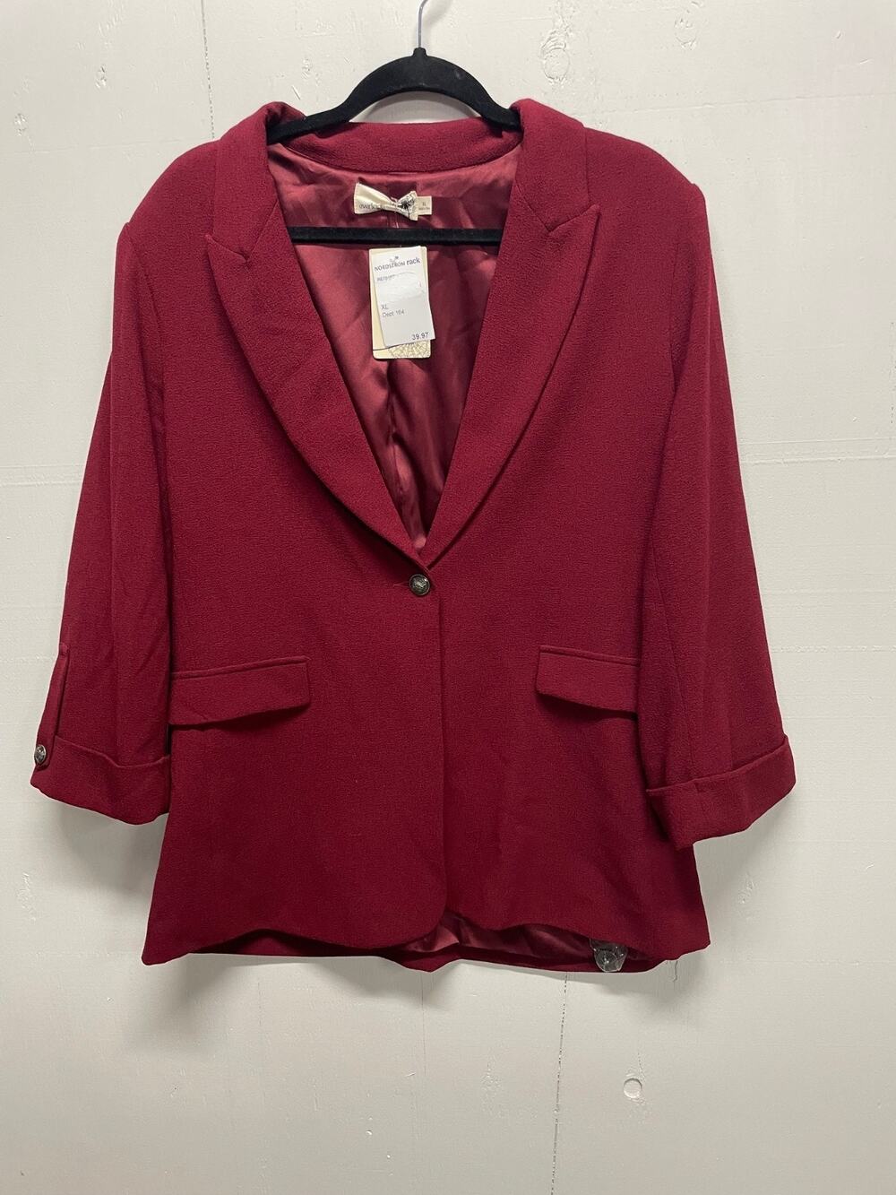 Everleigh Women’s Maroon Blazer Jacket 3/4 Cuffed Sleeves Size XL Burgundy NEW